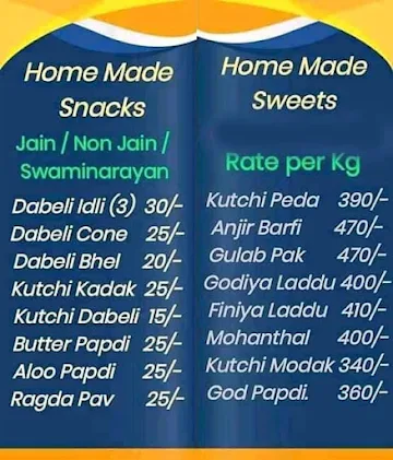 Kutchi Snacks menu 