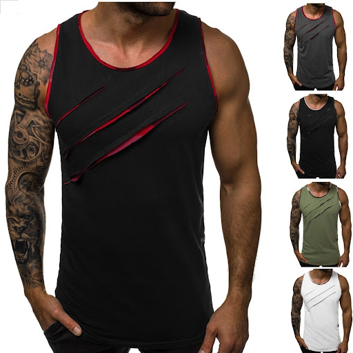 Title 1, Summer Mens Sleeveless Vest Broken Copper Fitn...