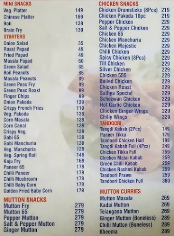 Sathya Restaurant & Bar menu 