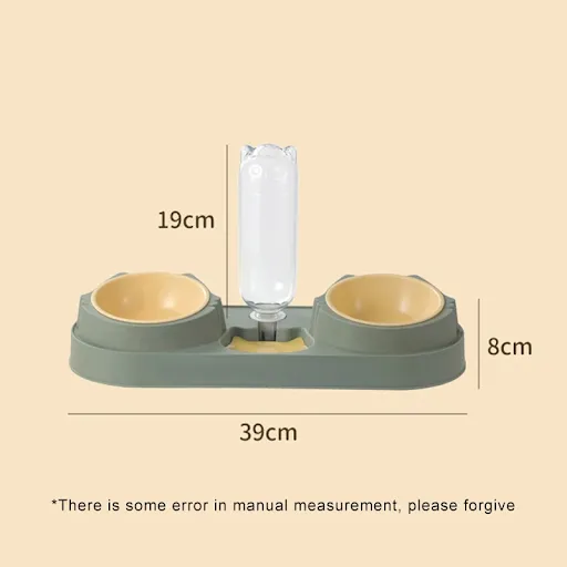 Double Dog Cat Feeding Bowls with Water Dispenser Tilted Cat Food Dishes for Indoor Pet Easily Detached Wet and Dry Food