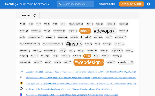 Hashtags for Chrome bookmarks chrome extension