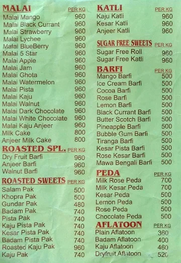 Fakhri Sweets Farsan Bakery menu 