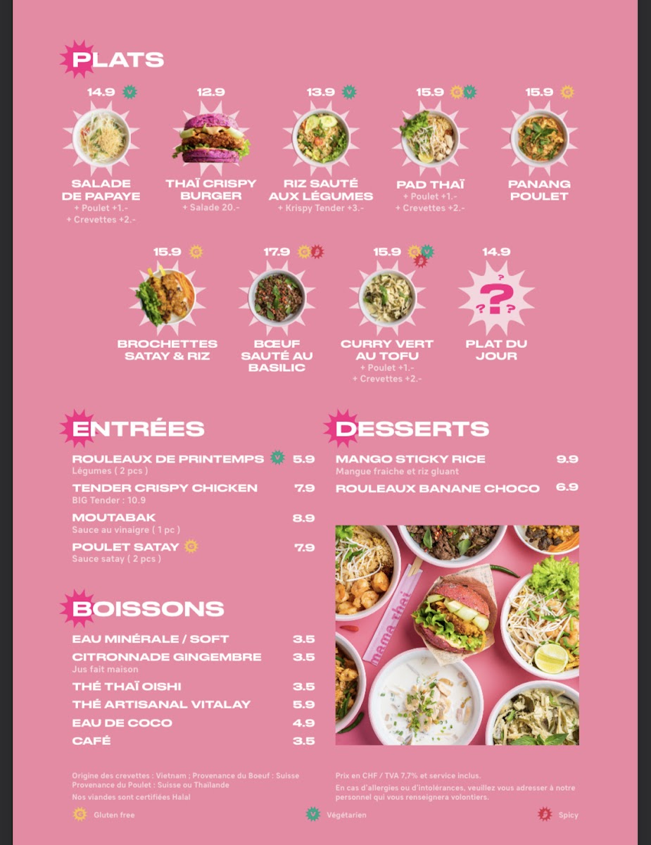Mama Thaï gluten-free menu