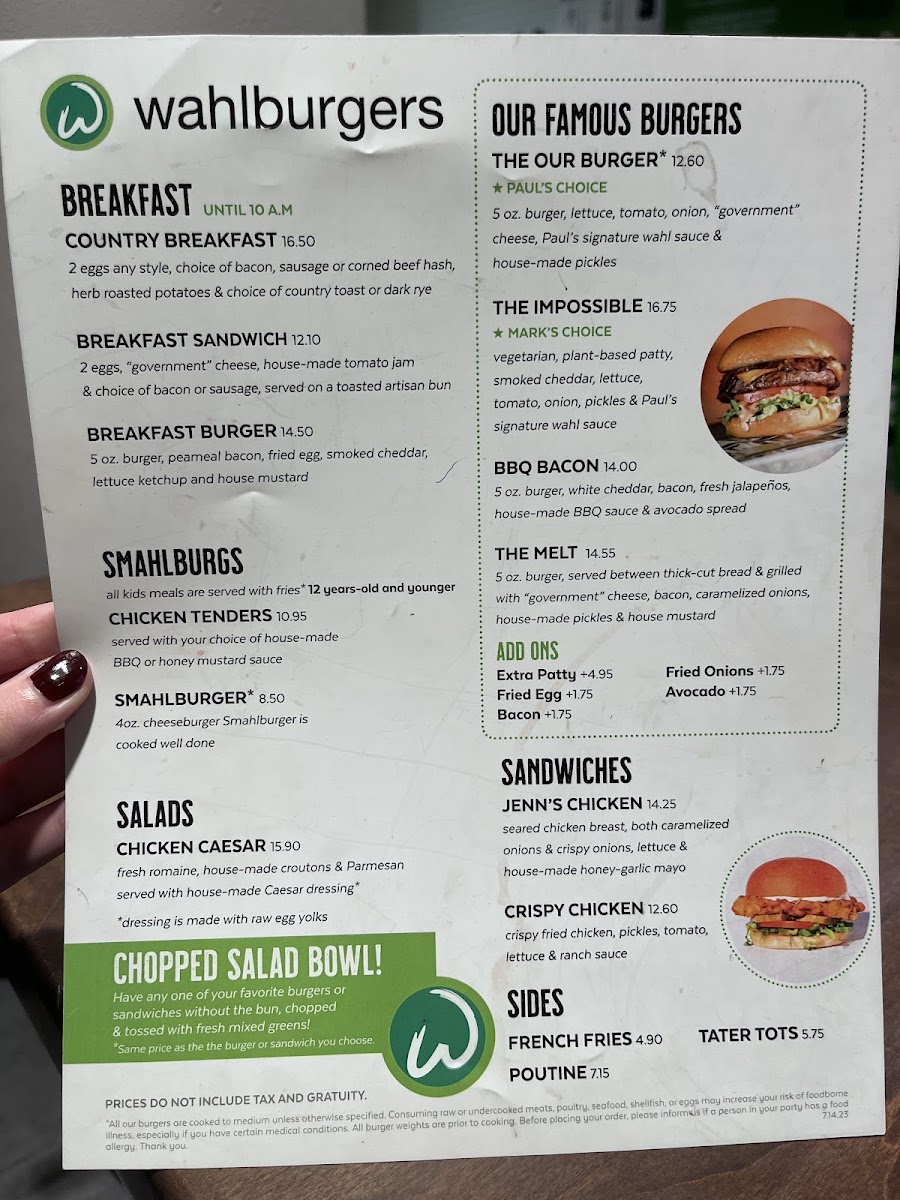 Wahlburgers gluten-free menu