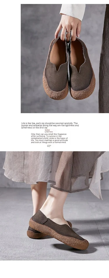 Zachte leren Lazy Mom schoenen met dichte neus en antislipzool, perfect voor autorijden en dagelijks comfort.