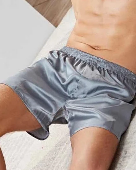 Men's Sexy Smooth Silk Satin Pajamas Shorts Nightwear Paj... - 3