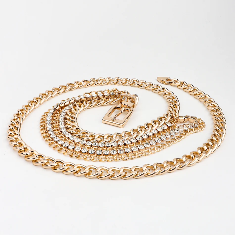 Corrente de cintura feminina personalidade pino fivela corrente cinto adorno vestido ouro oco strass multi-camada cintura selo todos ma