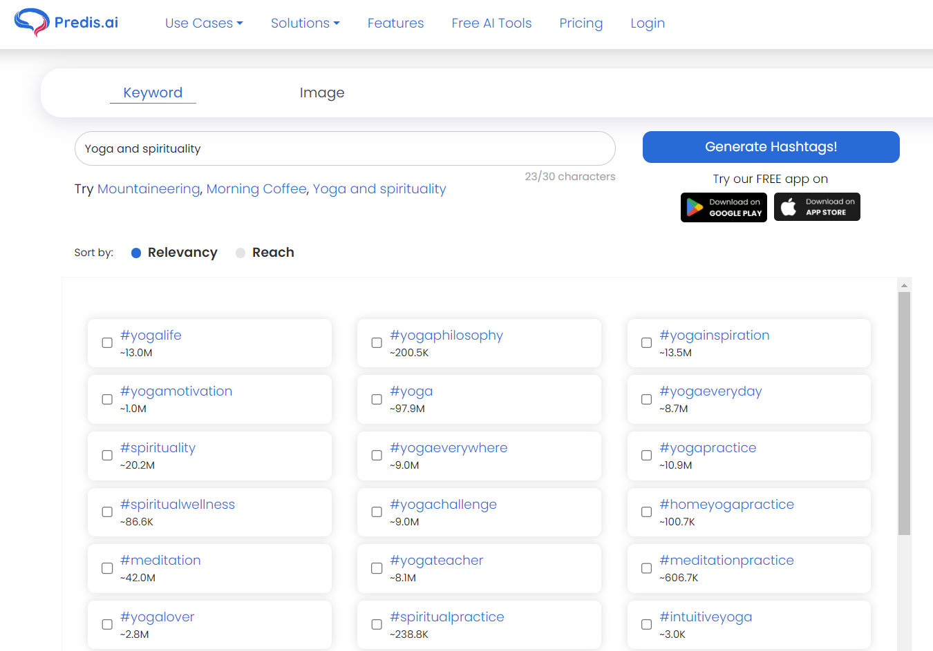 Generate hashtags easily using predis ai software