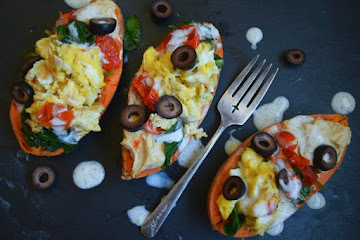Greek Stuffed Breakfast Sweet Potatoes