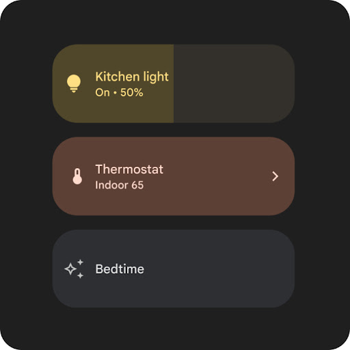 The Google Home app UI for the kitchen light and thermostat