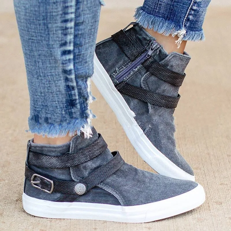 Title 3, Denim damesschoenen met grote gesp, casual en m...