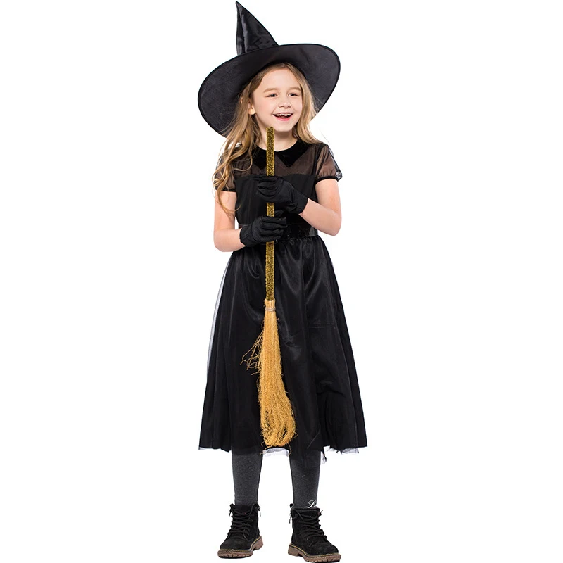 Disfraz de bruja de Halloween para niños, negro con malla, ropa infantil, perfecto para fiestas y trucos o tratos, cómodo.