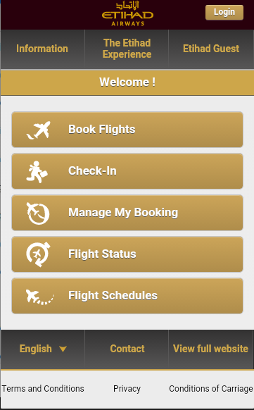 Etihad airways app Screen 1