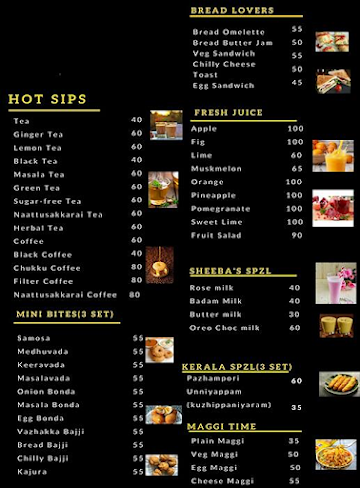 Sheeba's Cafe menu 