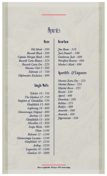 Slink & Bardot menu 