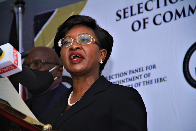 IEBC Selection Panel chairperson Elizabeth Muli at KICC on June 30