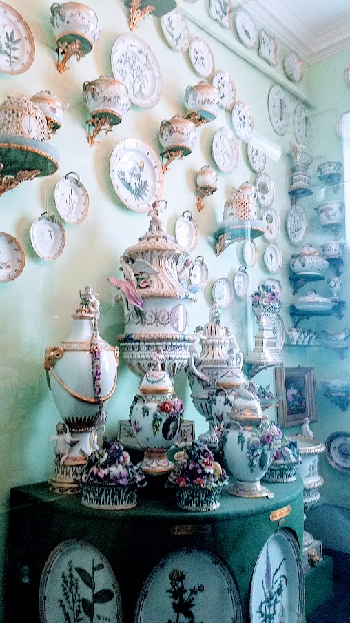 The Porcelain Cabinet from Visiting Rosenborg Castle in Copenhagen. A few rooms that branch from this Throne Room highlighted collections of glass, bronze, or in one room so much porcelain in various sets! Porcelain was considered 