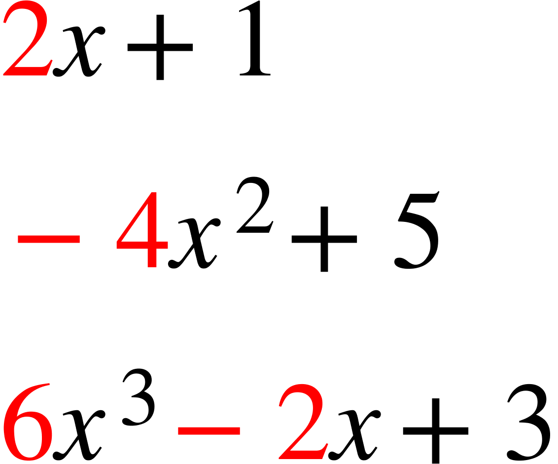 Examples of algebraic expressions with coefficients highlighted.