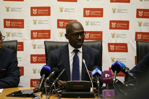 Finance Minister Malusi Gigaba talks to the media at The National Treasury offices in Pretoria. Picture: Alaister Russell