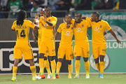 Kaizer Chiefs players celebrate a gaol.