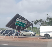 Strong winds topple road signage in the Durban city centre. 
