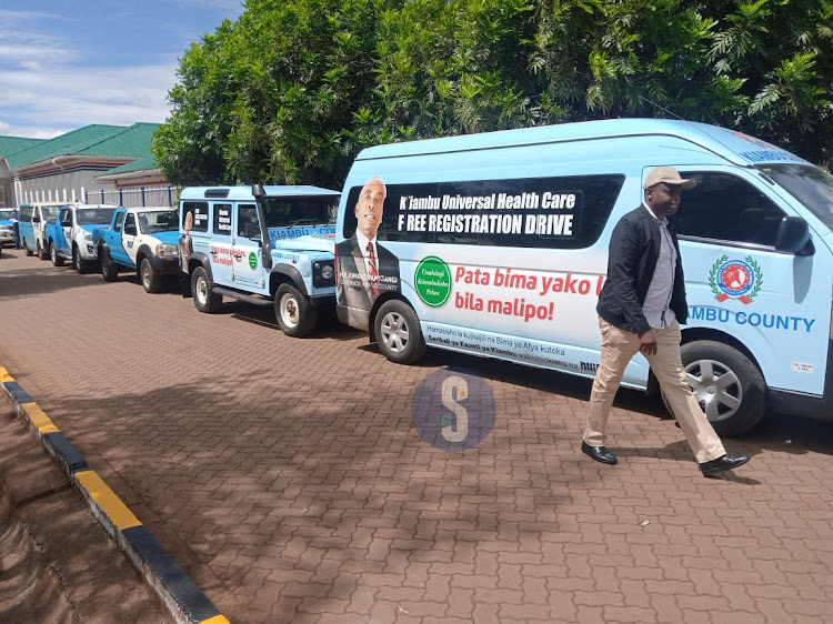 Ambulances at the launch of universal health care and mass NHIF registration in Kiambu County