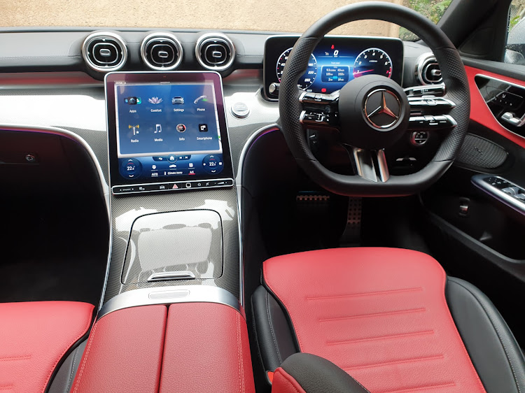 The uncluttered dash is dominated by the giant floating display of the second-generation MBUX multimedia system.