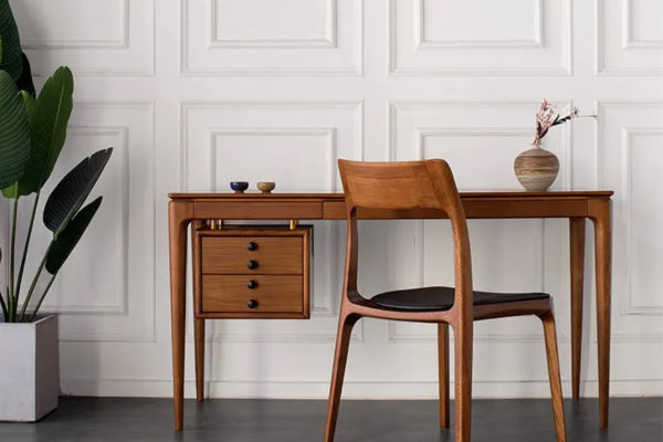 Wooden study table with drawers and sturdy tapered legs