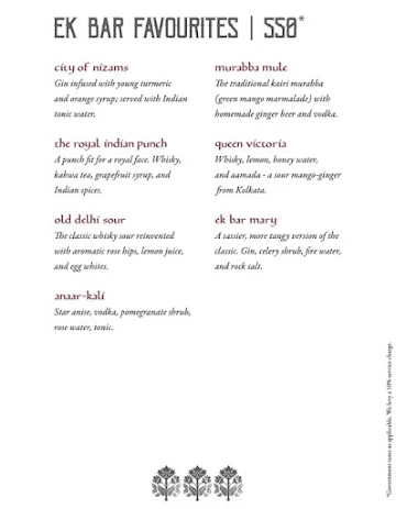 Ek Bar menu 