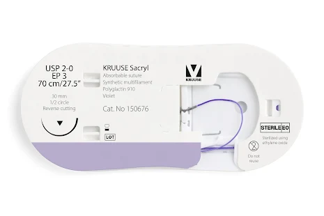 KRUUSE Sacryl Sutur, USP 2-0/EP 3, 70 cm, violet, 12st