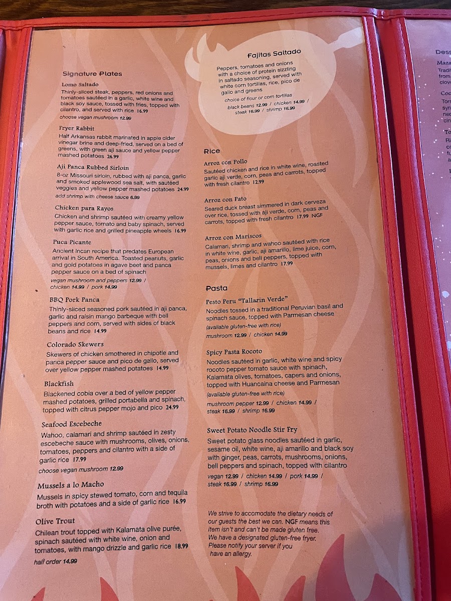 Cafe Cusco gluten-free menu