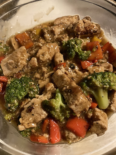 Tofu, broccoli and red peppers are the stars of this dish