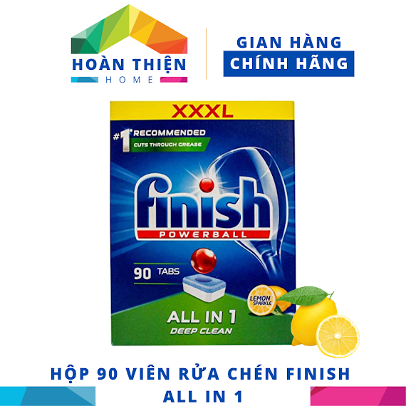 Combo Hộp 90 Viên Viên Nước Rửa Bát Finish All In One + Nước Làm Bóng Finish Rinse & Shine Aid 400Ml