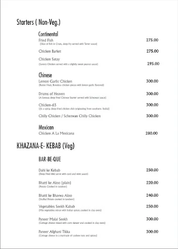 Zest - Amantra Shilpi Resort menu 