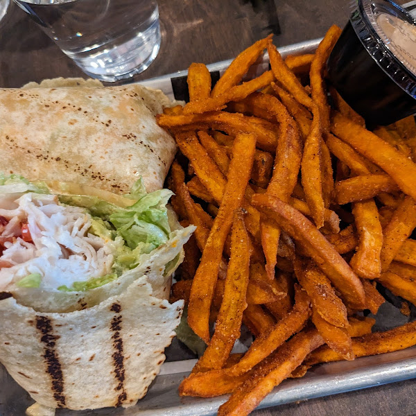 Cali girl wrap and sweet potato fries