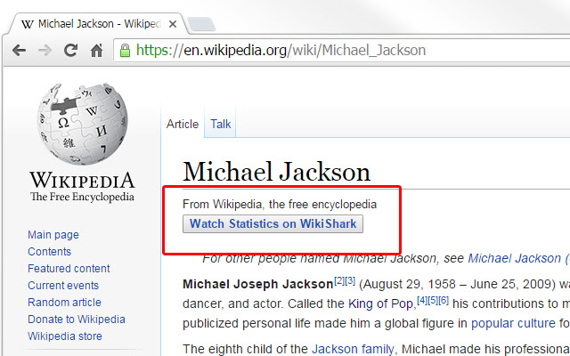 WikiShark Wikipedia Statistics chrome extension