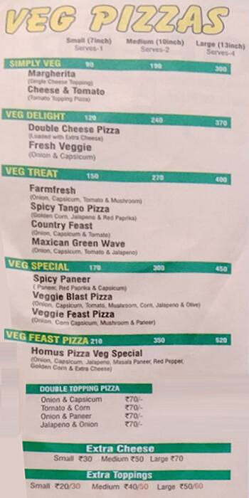 Homus Pizza menu 