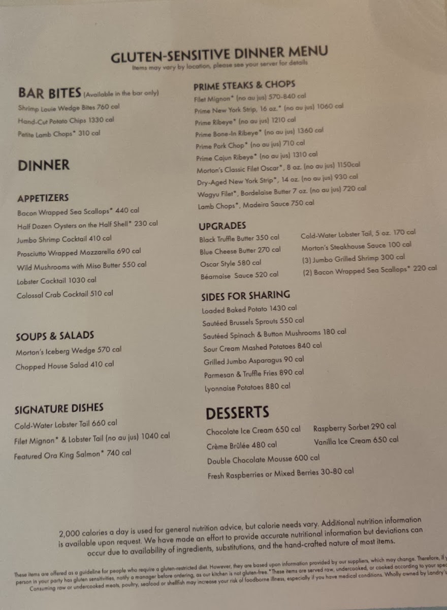 Gluten free menu