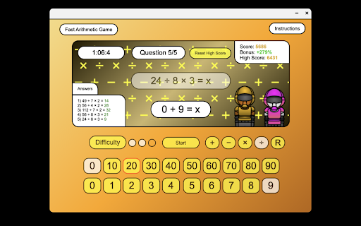 Fast Arithmetic Game