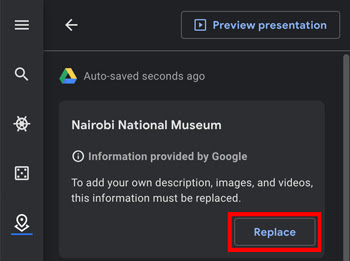 Capture d'écran de la fiche d'informations Google du musée national de Nairobi