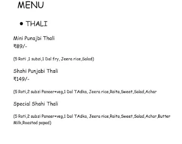 Siya Punjabi Tiffin menu 