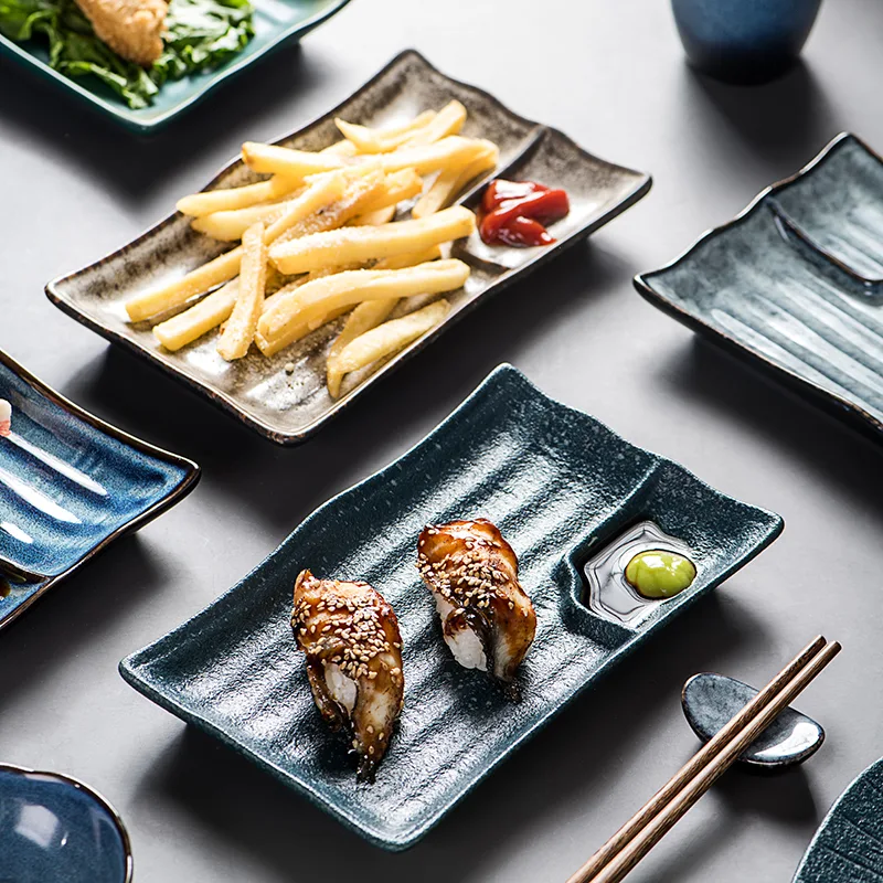 Shaped Rectangular Sashimi Sushi Plate, perfect for elegant serving of sushi and sashimi, modern design, enhancing your 