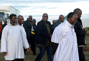 PAC leader Mzwanele Nyhontso (looking at the camera) visited Nazareth Baptist Church leader Mduduzi 'uNyazi' Shembe at eKhanana where thousands of Ebuhleni faction members are gathered for the annual pilgrimage. 