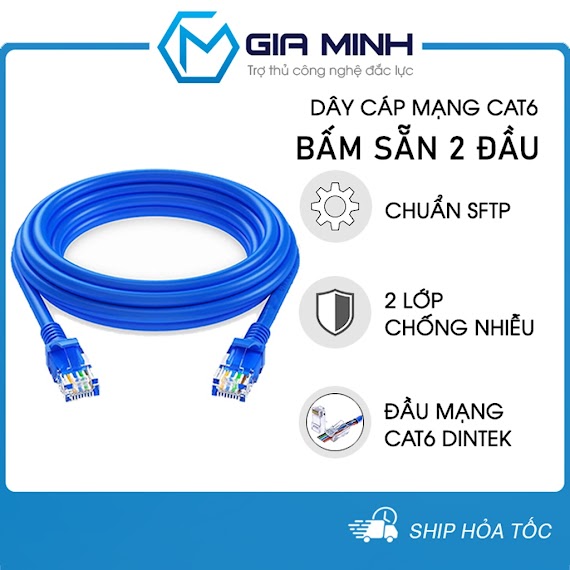 Dây Cáp Mạng Bấm Sẵn 2 Đầu Cat6 Chuẩn Sftp 2 Lớp Chống Nhiễu Lõi Chữ Thập Dây Ngắn 1M 2M 3M 4M 5M