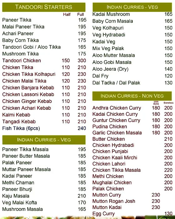 Kadai Kitchen menu 