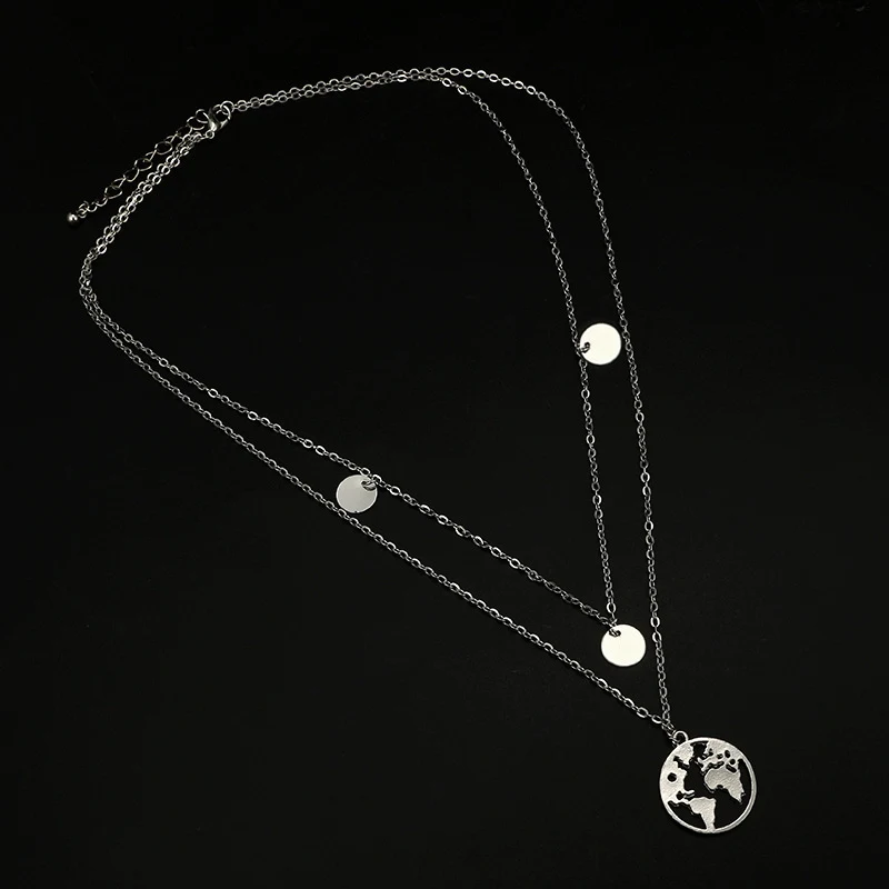 New women's wafer world map pendant necklace