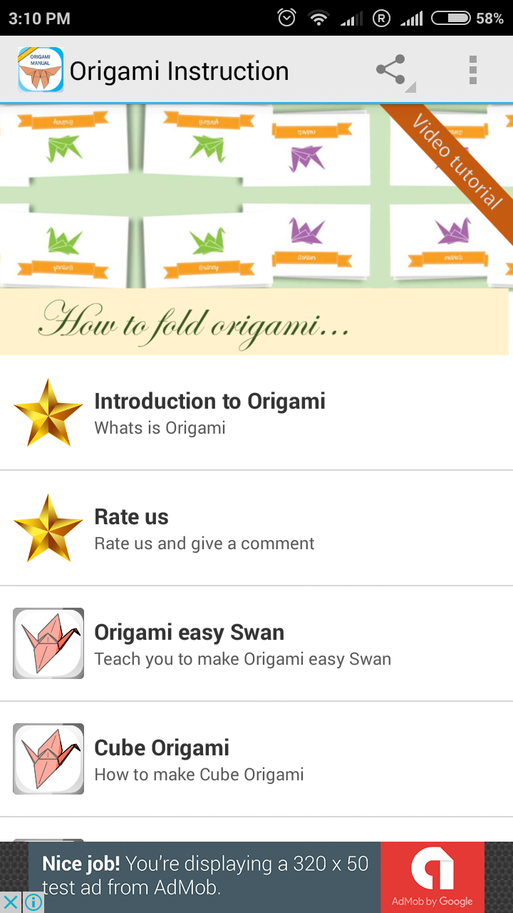 Origami Video Tutorial Screen 1
