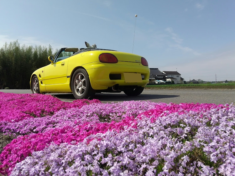 カプチーノの芝桜コラボ・芝桜・オイル交換に関するカスタム事例の投稿画像2枚目