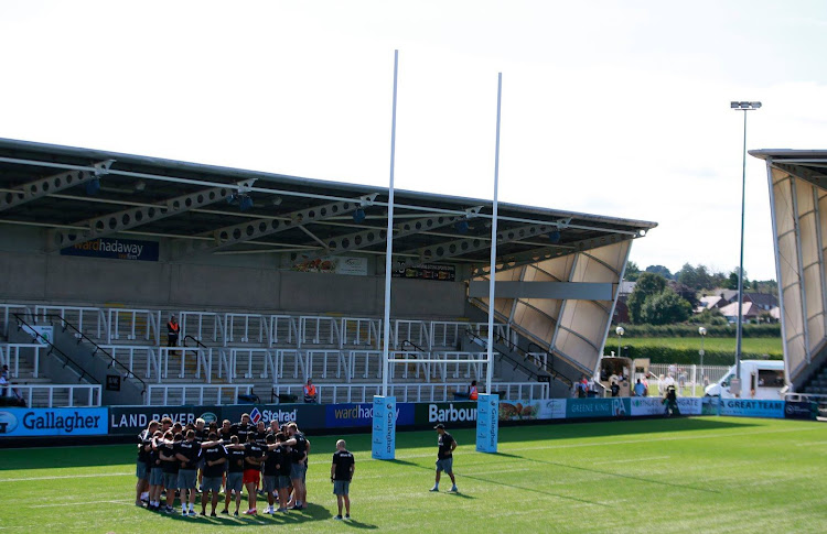 Saracens players gather beofre a training session on September 2 2018.