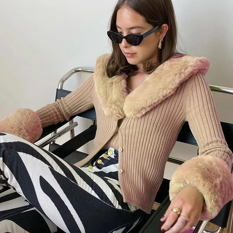 Cappotto corto di moda con maniche pelose Slim Temperament Cardigan Top